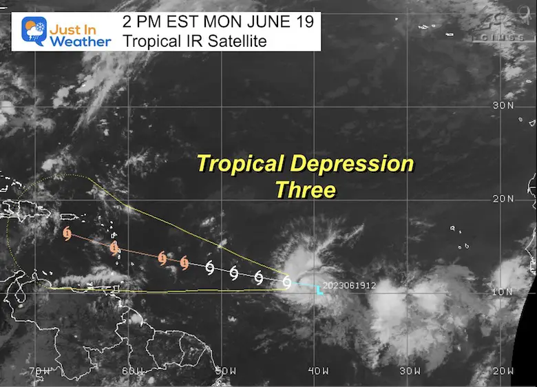 Juen 19 Tropical Depression Three satellite forecast intensity