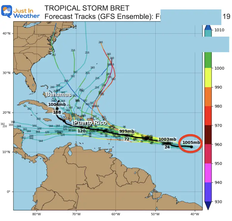 Tropical Storm Bret Forecast GFS Models