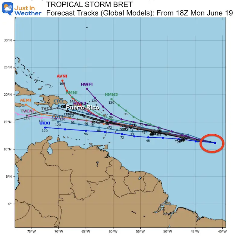 Tropical Storm Bret Forecast Global Models