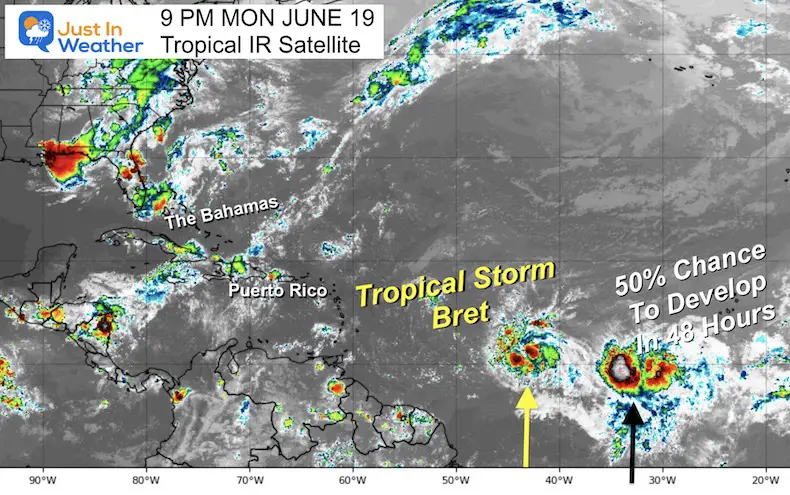 Tropical Storm Bret satellite wide Atlantic June 19