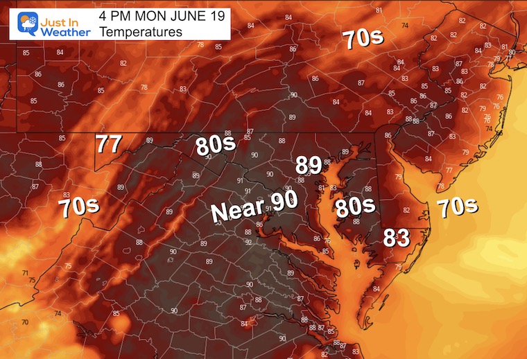 June 19 weather temperatures Monday afternoon