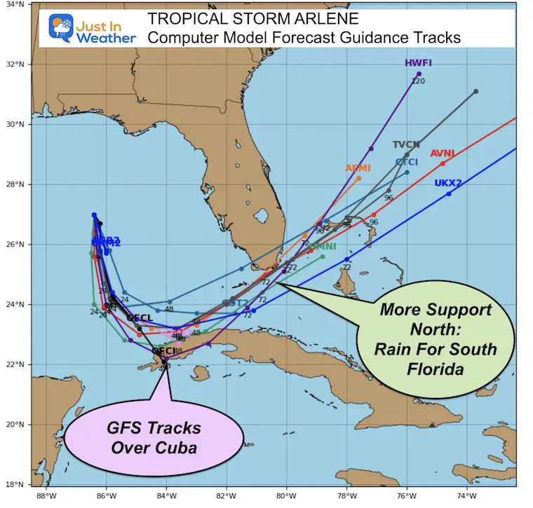 Tropical Storm Arlene forecast computer models June 2