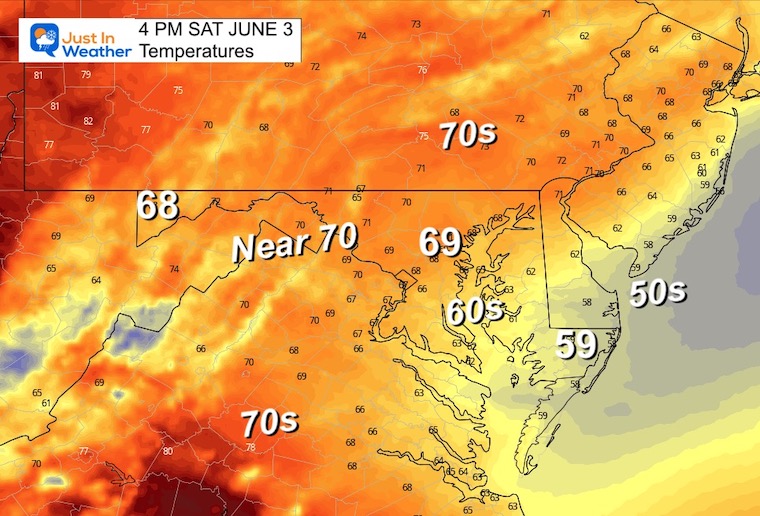 June 2 weather forecast temperatures Saturday afternoon
