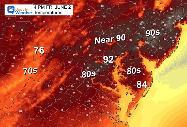 June 2 weather forecast temperatures Friday afternoon