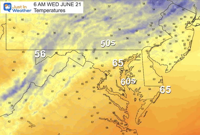 June 20 weather temperatures Wednesday morning
