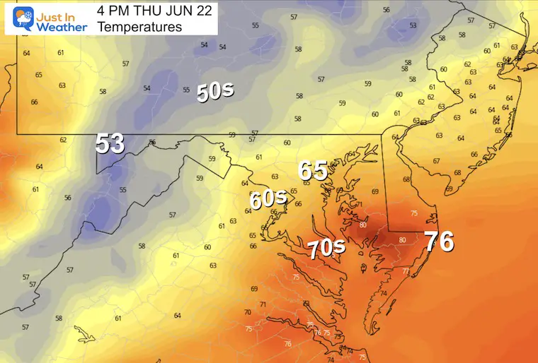 june 21 weather temperatures Thursday afternoon