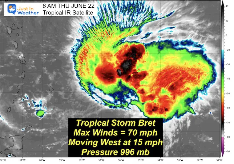 Tropical Storm Bret satellite Thursday morning