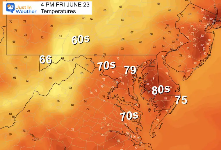 June 22 weather temperatures Friday afternoon