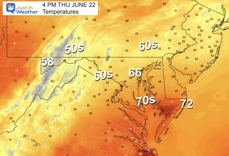 June 22 weather temperatures Thursday afternoon