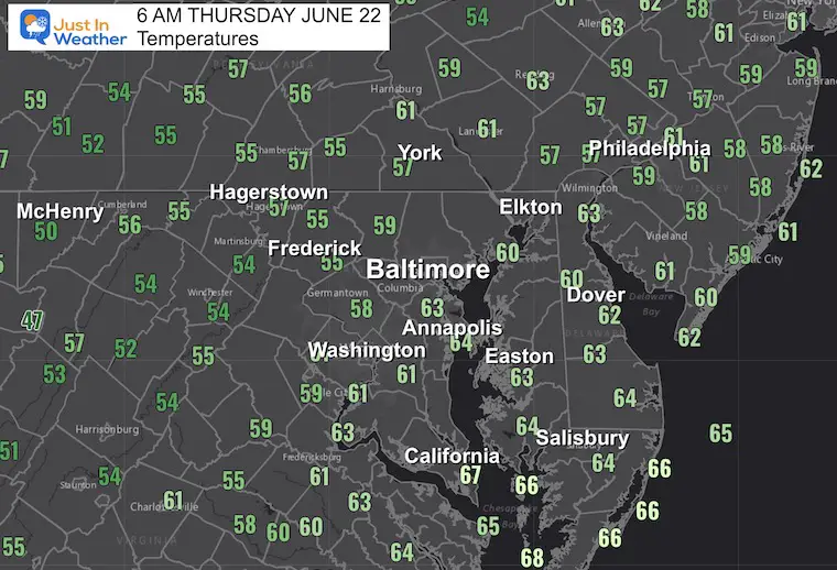 June 22 weather temperatures Thursday morning