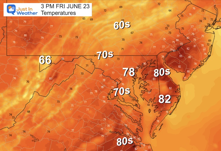 June 23 weather temperatures Friday afternoon