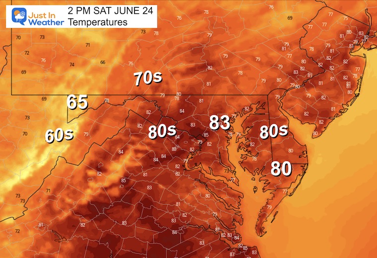 June 23 weather temperatures Saturday afternoon