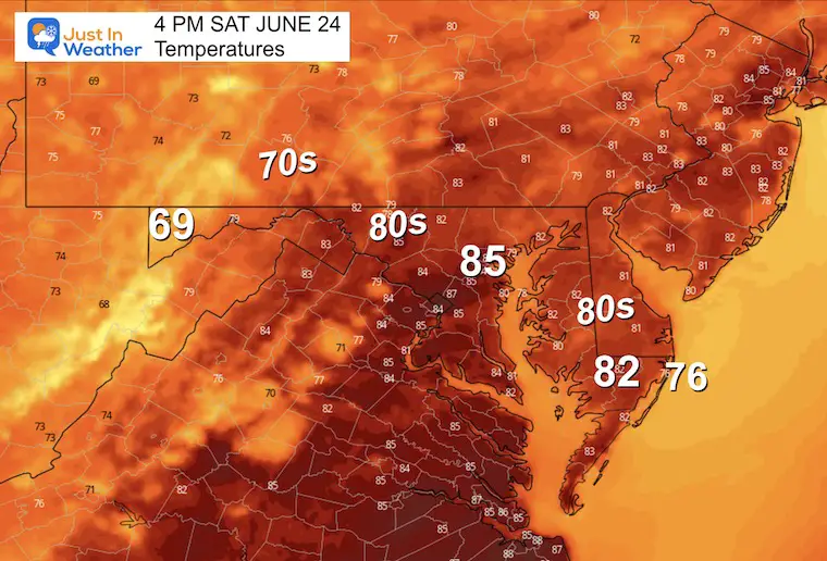 June 24 weather temperatures Saturday afternoon