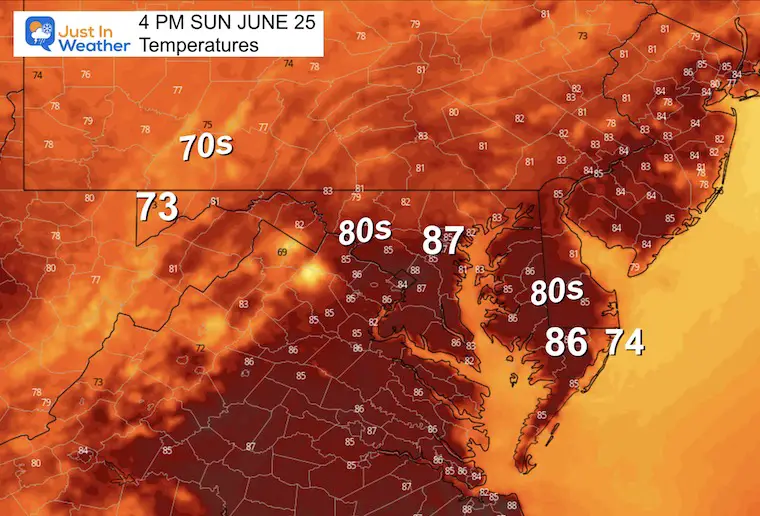 June 24 weather temperatures Sunday afternoon