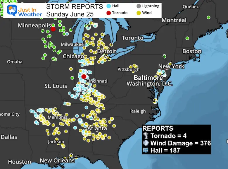 Severe Storm Reports From Sunday June 25
