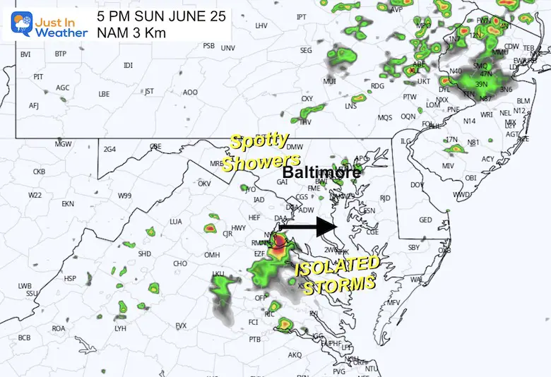 June 25 weather radar storm forecast Sunday 5 PM