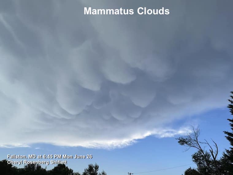 June 26 mammatus clouds Maryland storm