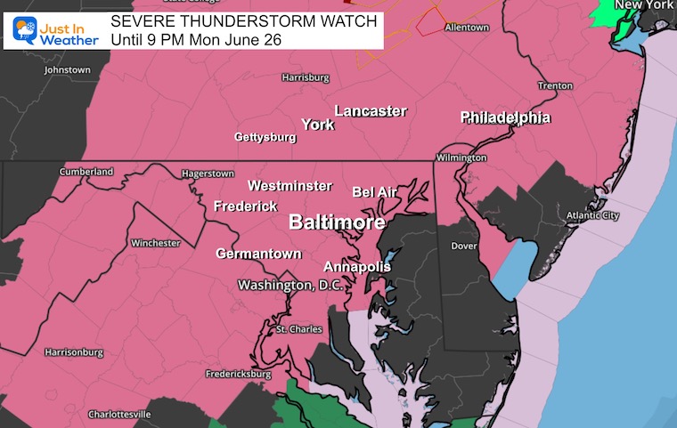 June 26 weather severe thunderstorm watch Maryland