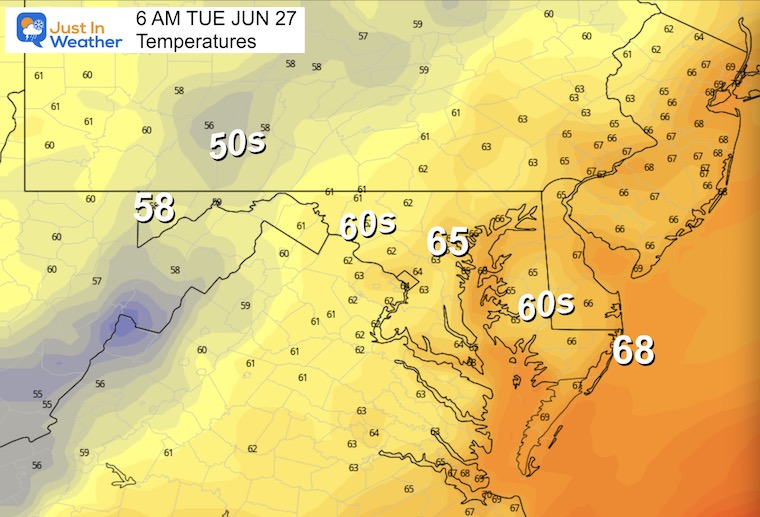 June 26 weather temperatures Tuesday morning