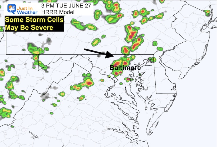June 27 weather radar storm forecast Tuesday 3 PM