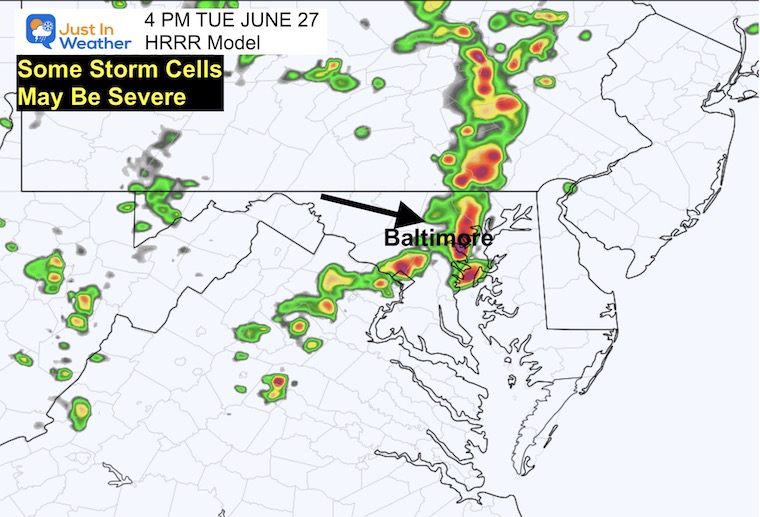 June 27 weather radar storm forecast Tuesday 4 PM