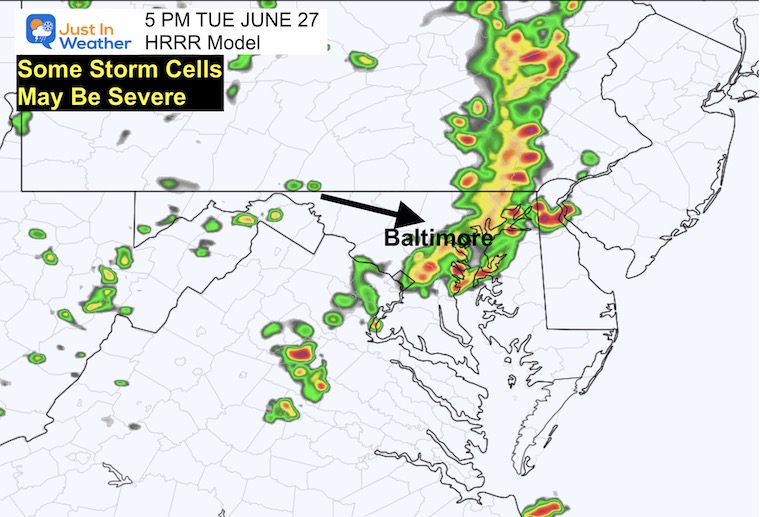 June 27 weather radar storm forecast Tuesday 5 PM