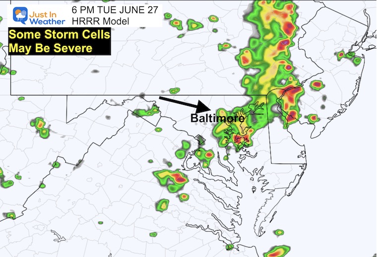 June 27 weather radar storm forecast Tuesday 6 PM