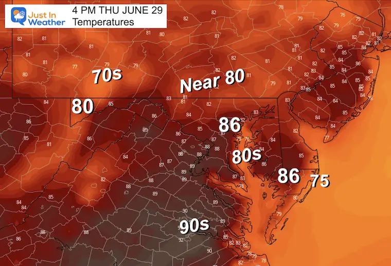 June 28 weather temperatures Thursday afternoon
