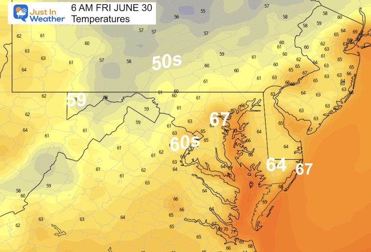 June 29 weather forecast temperatures Friday morning