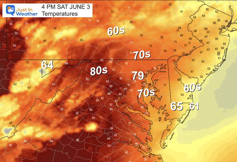 June 3 weather temperatures Saturday afternoon