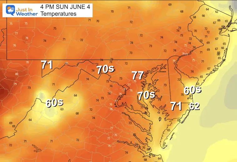 June 3 weather temperatures Sunday afternoon