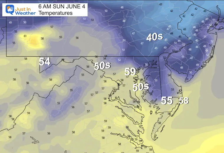 June 3 weather temperatures Sunday morning