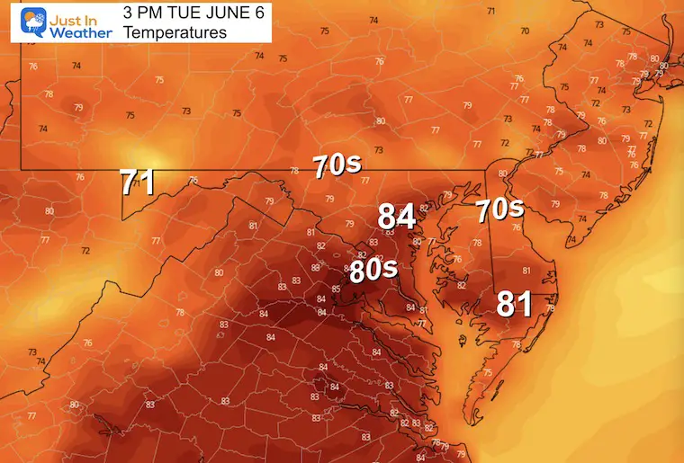 June 5 weather temperatures Tuesday afternoon
