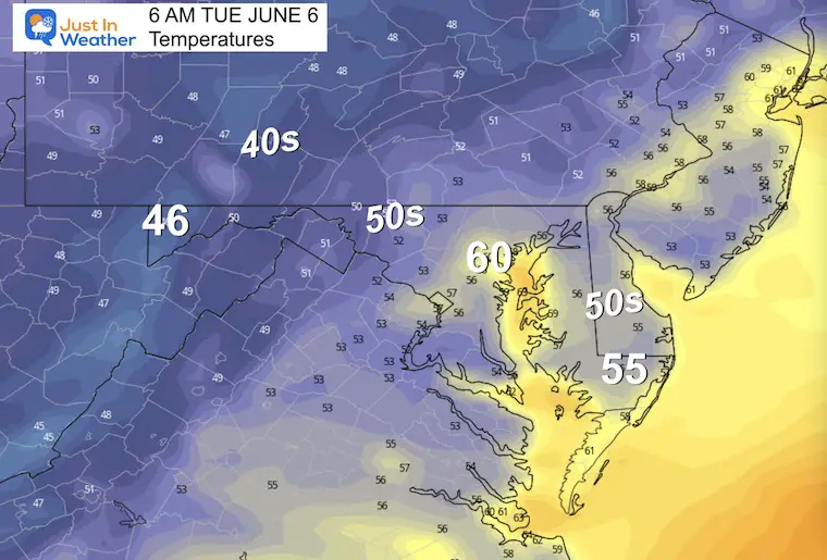 June 5 weather temperatures Tuesday morning