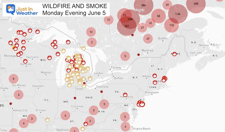 June 5 wildfire and smoke maps