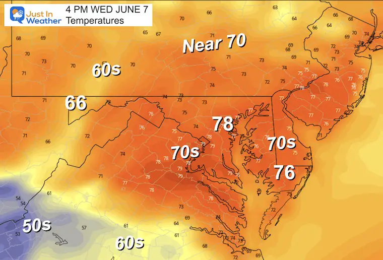 June 6 weather temperatures Wednesday afternoon