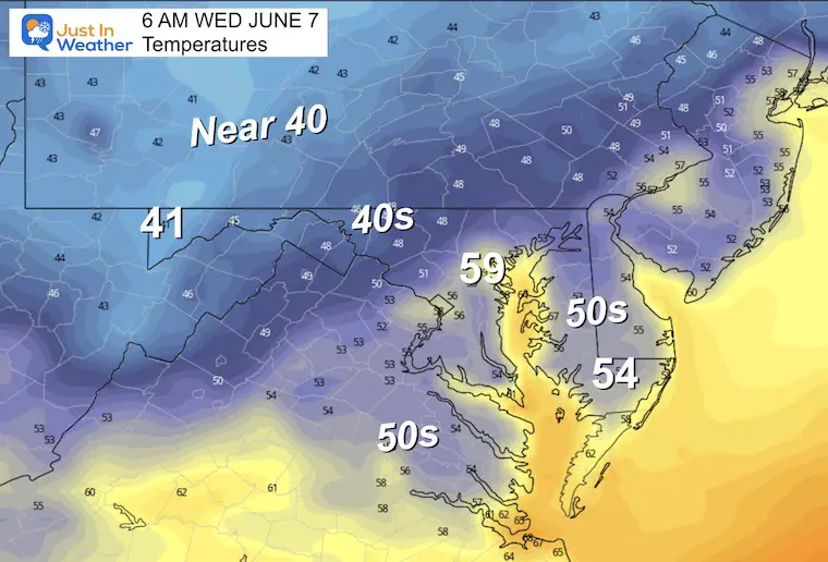 June 6 weather temperatures Wednesday morning