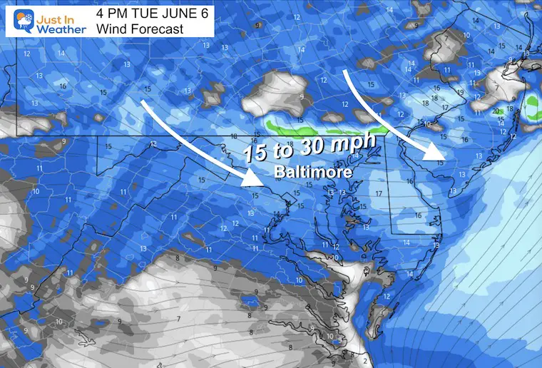 June 6 weather wind forecast Tuesday afternoon