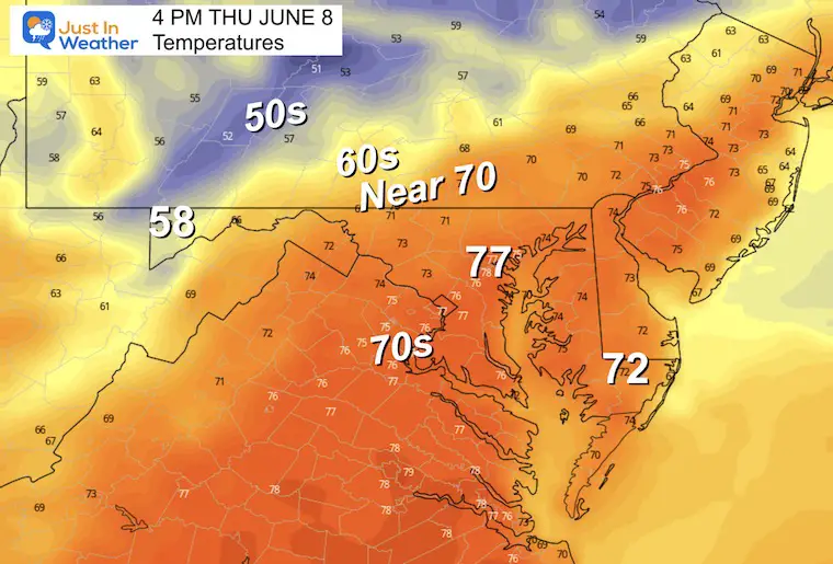 June 7 weather temperatures Thursday afternoon