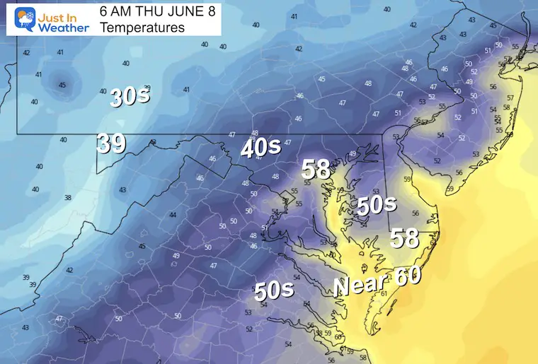 June 7 weather temperatures Thursday morning