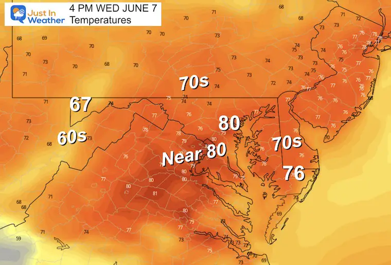 June 7 weather temperatures Wednesday afternoon