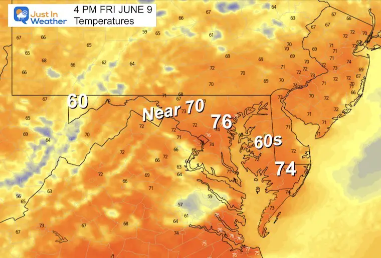 June 8 weather temperatures Friday afternoon