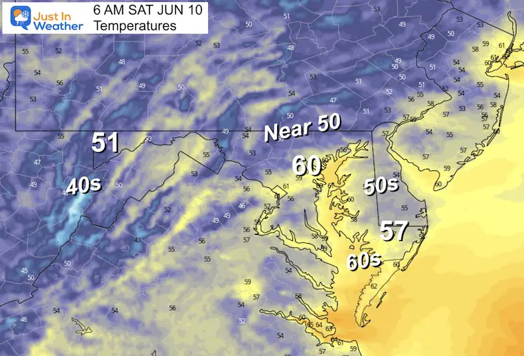 June 9 weather temperatures Saturday morning