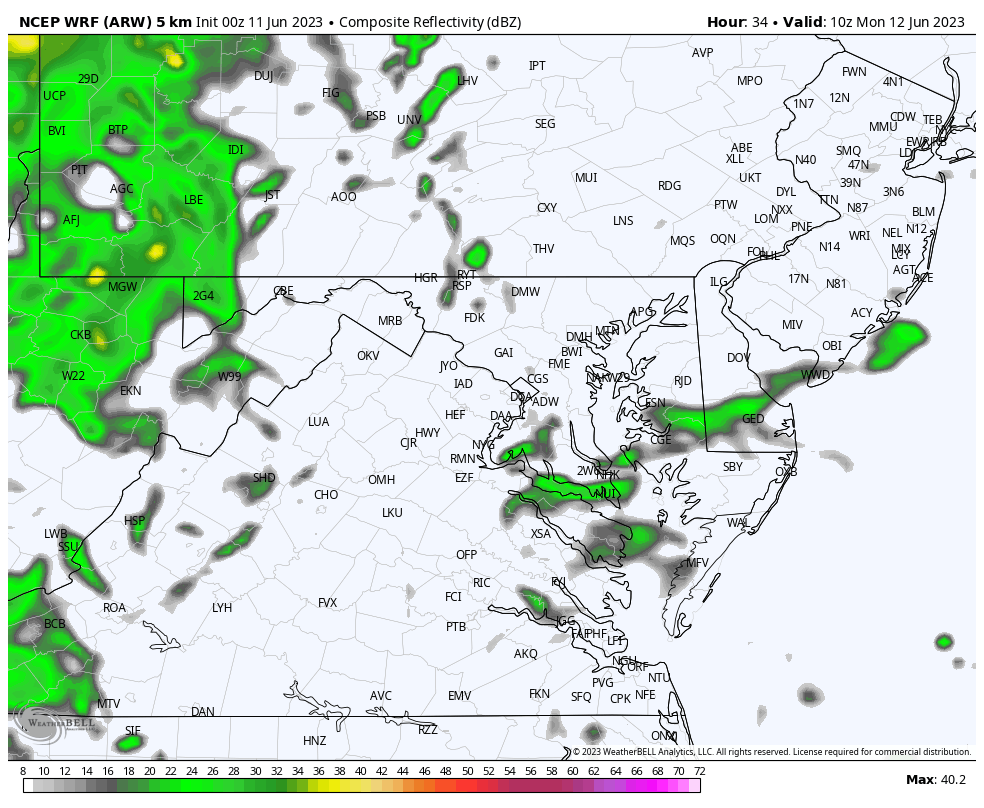 June 11 weather radar simulation Monday