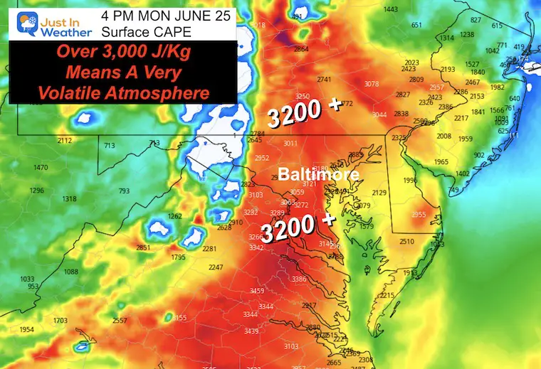 June 26 weather severe storm CAPE Monday 4 PM