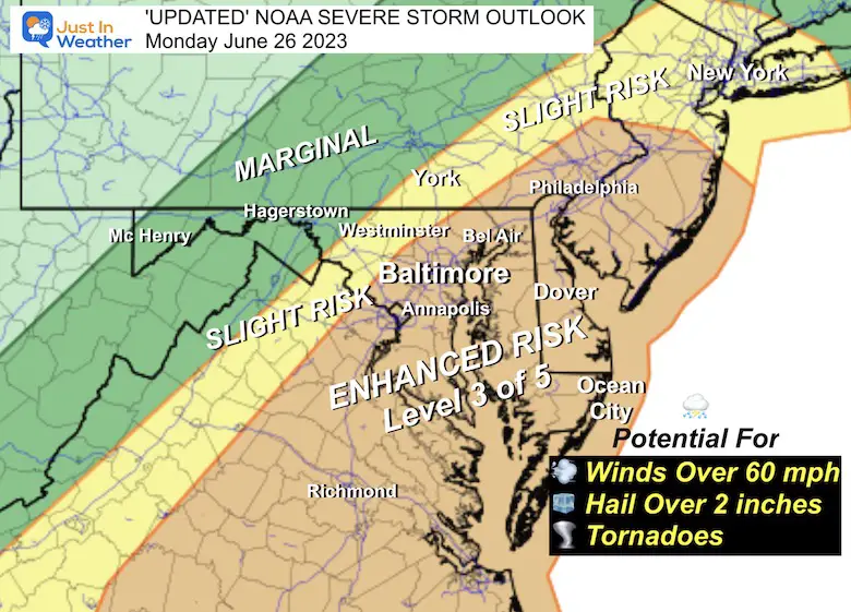 NOAA Severe Storm Risk Monday June 26 Maryland