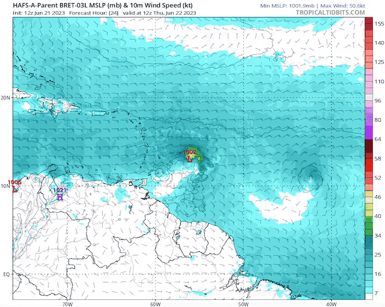 Tropical Storm Bret forecast HAFS-A Model June 21