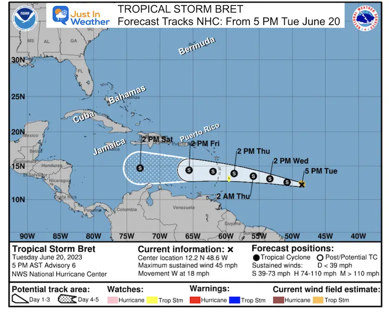 Tropical Storm Bret June 20 National Hurricane Center forecast