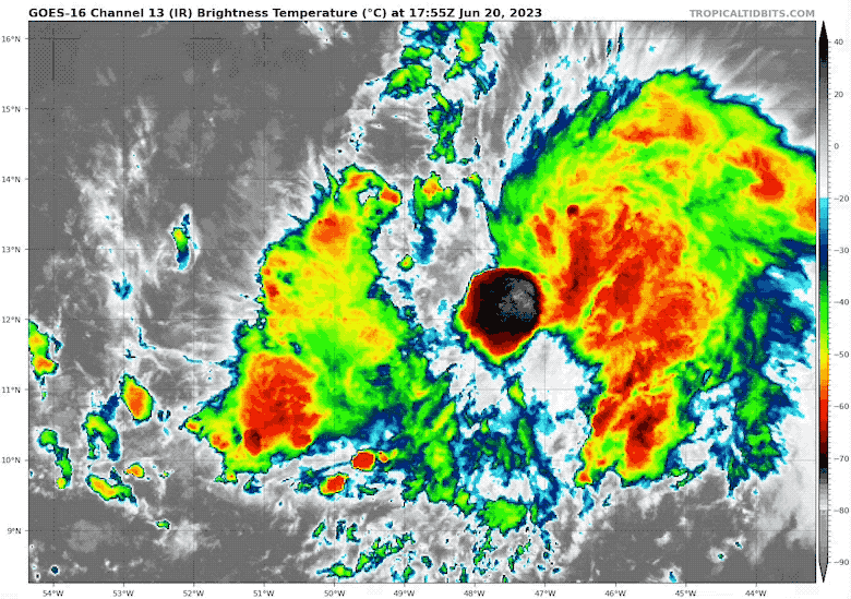 Tropical Storm Bret satelite loop June 20 evening