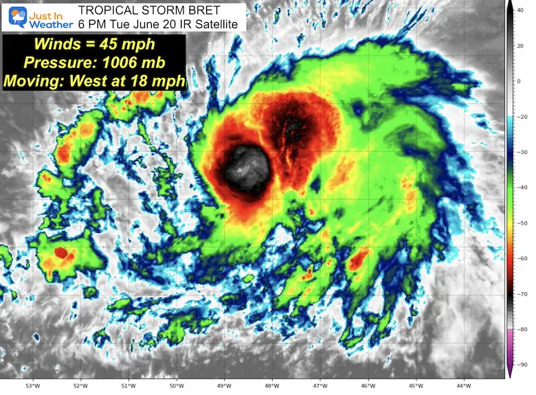 Tropical Storm Bret satellite update June 20 Evening